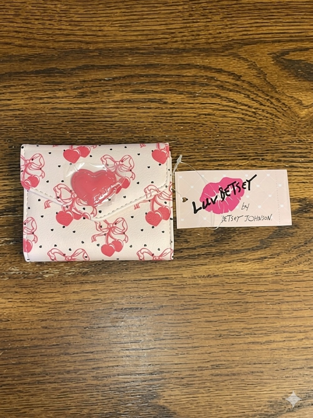 Luv Betsey by Betsey Johnson Cherry Polka Dot Bi Fold Wallet Heart Envelope